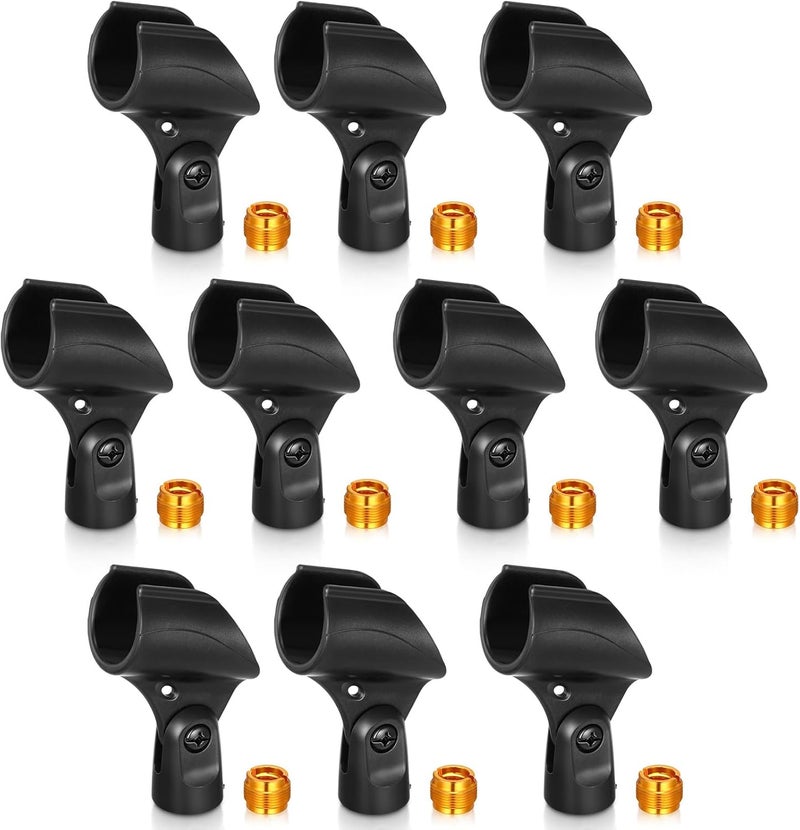 Copkim 10 Pcs Microphone Clip Holder with 10 Pcs Nut Adapter, Adapter Fits 5/8 to 3/8 Suitable for Performance, Demonstration, Podcasting, Recording - Image 1